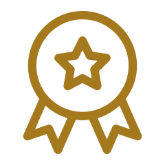 Icon of a gold award ribbon with a star in the center.