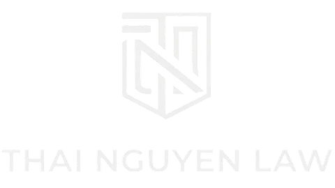 White geometric logo above the text "THAI NGUYEN LAW" on a black background.